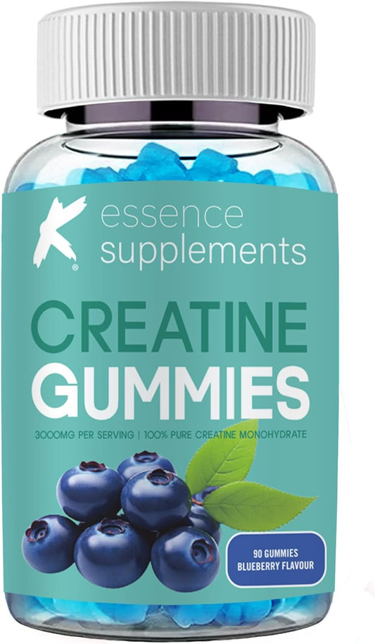Creatine Gummies for Men & Women - 90 Chewable Gummies (45 Days Supply) - 3000mg Creatine Monohydrate Per Serving - Natural Berry Flavours, Pre Workout Gym Supplement, Suitable for Vegans (Blueberry)